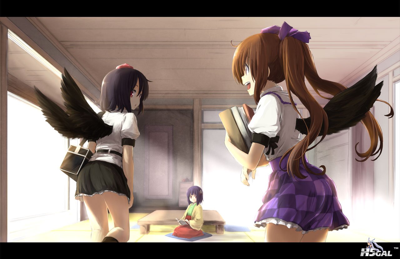 lowers hat hieda_no_akyu kimono long_hair purple_eyes red_eyes ribb** short_hai.jpg