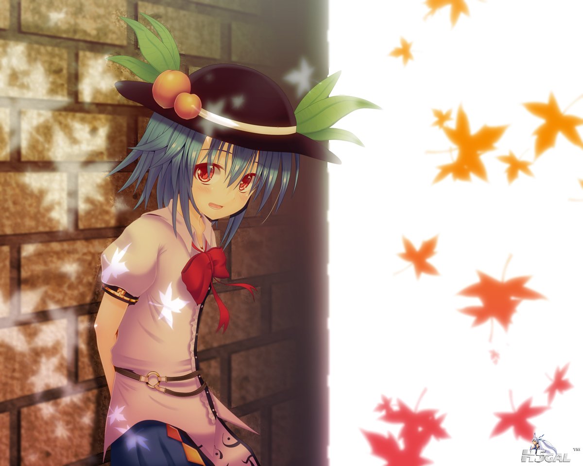 han_com - 148316 blue_hair blush bow fruit ghost_okada hat hinanawi_tenshi leave.jpg