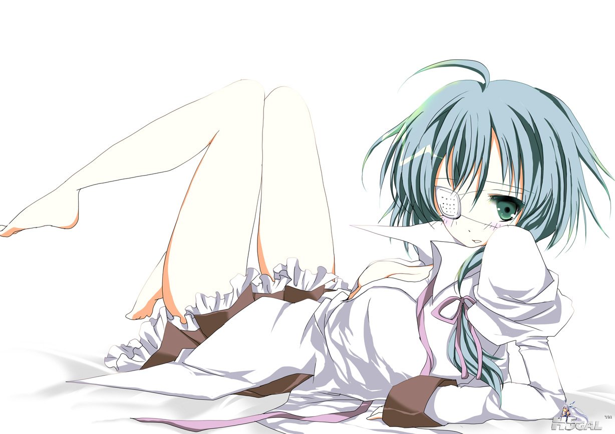 20144033 barefoot blush breasts cleavage dress eyepatch green_eyes green_hair lo.jpg