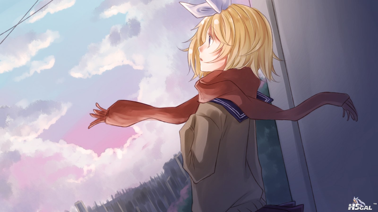 han_com - 151616 blonde_hair blue_eyes clouds kagamine_rin scarf seifuku skirt v.jpg
