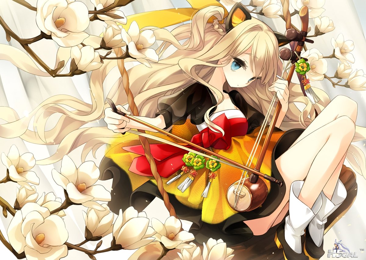 konachan 159226 animal_ears blue_eyes boots flowers hajida instrument seeu vocaloid.JPG