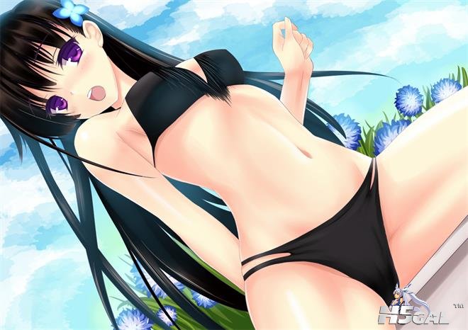Konachan_com - 134446 bikini black_hair flowers long_hair purple_eyes sanka_rea .jpg