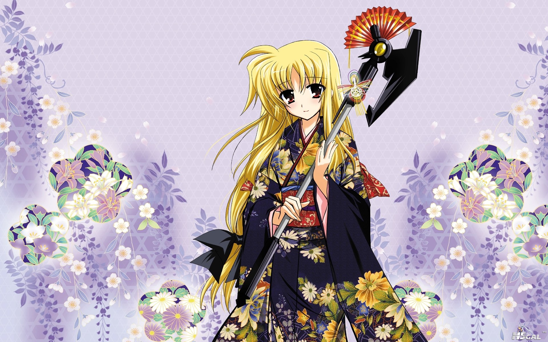 londe_hair fate_testarossa flowers japanese_clothes kimono long_hair mahou_shouj.jpg
